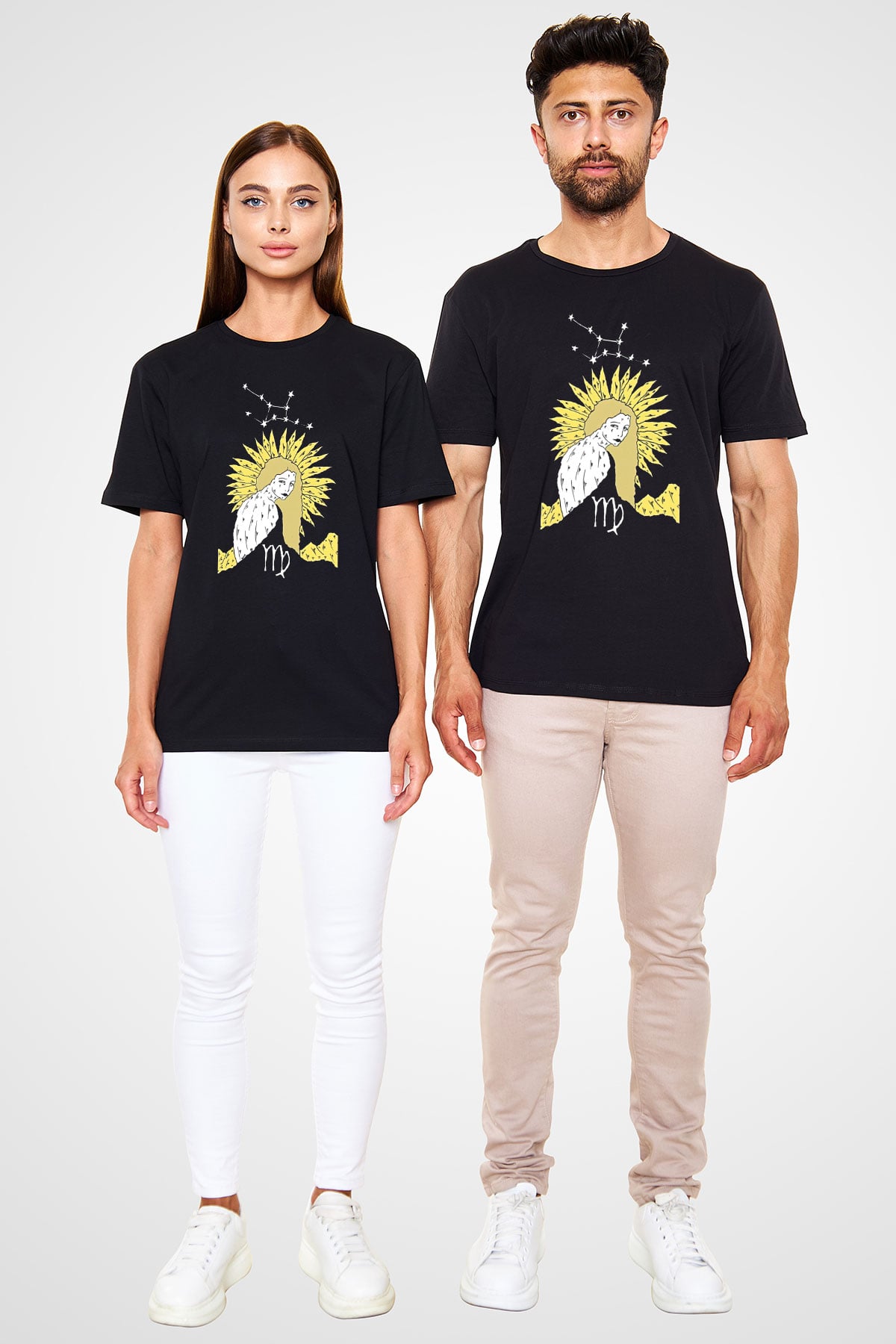 Başak Burcu Baskılı Unisex Siyah Tişört - Tshirt