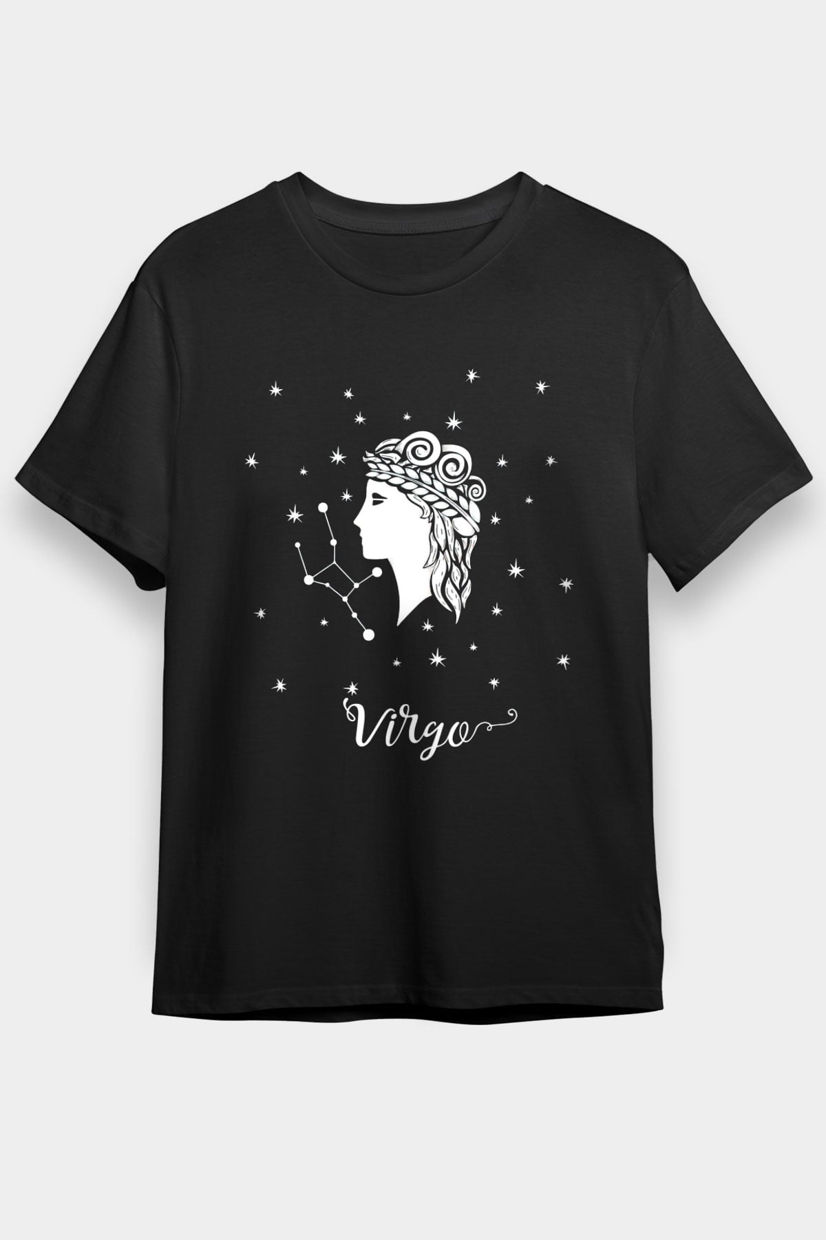 Başak Burcu Baskılı Unisex Siyah Tişört - Tshirt