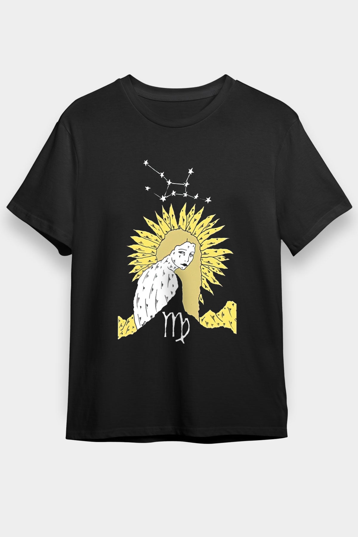 Başak Burcu Baskılı Unisex Siyah Tişört - Tshirt