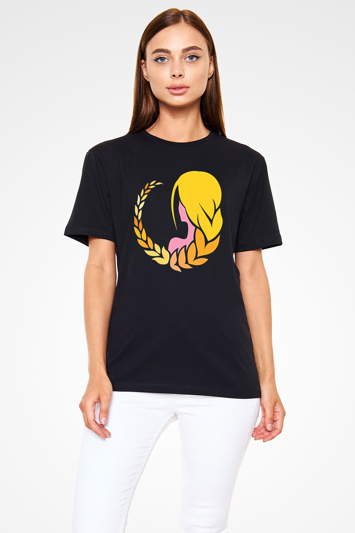Başak Burcu Baskılı Unisex Siyah Tişört - Tshirt