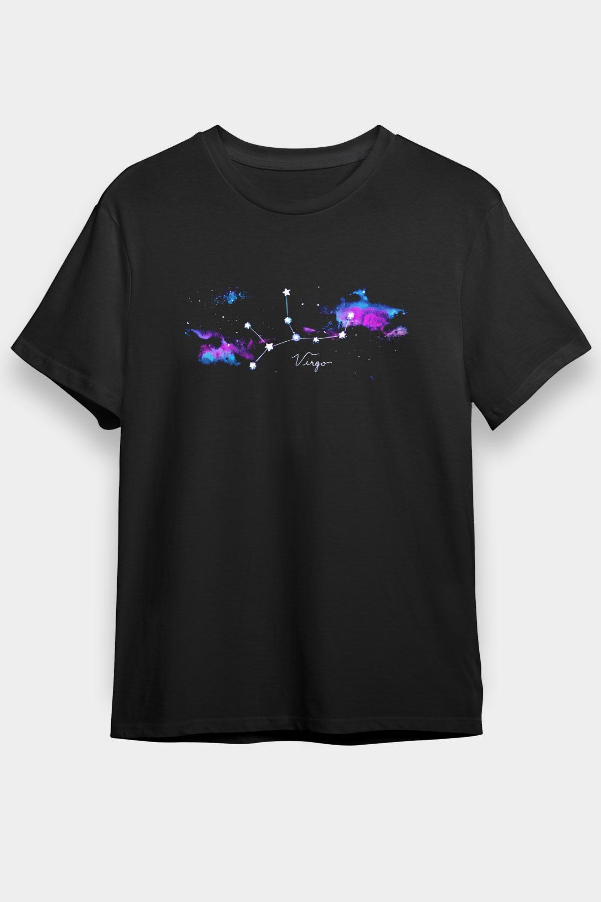 Başak Burcu Baskılı Unisex Siyah Tişört - Tshirt
