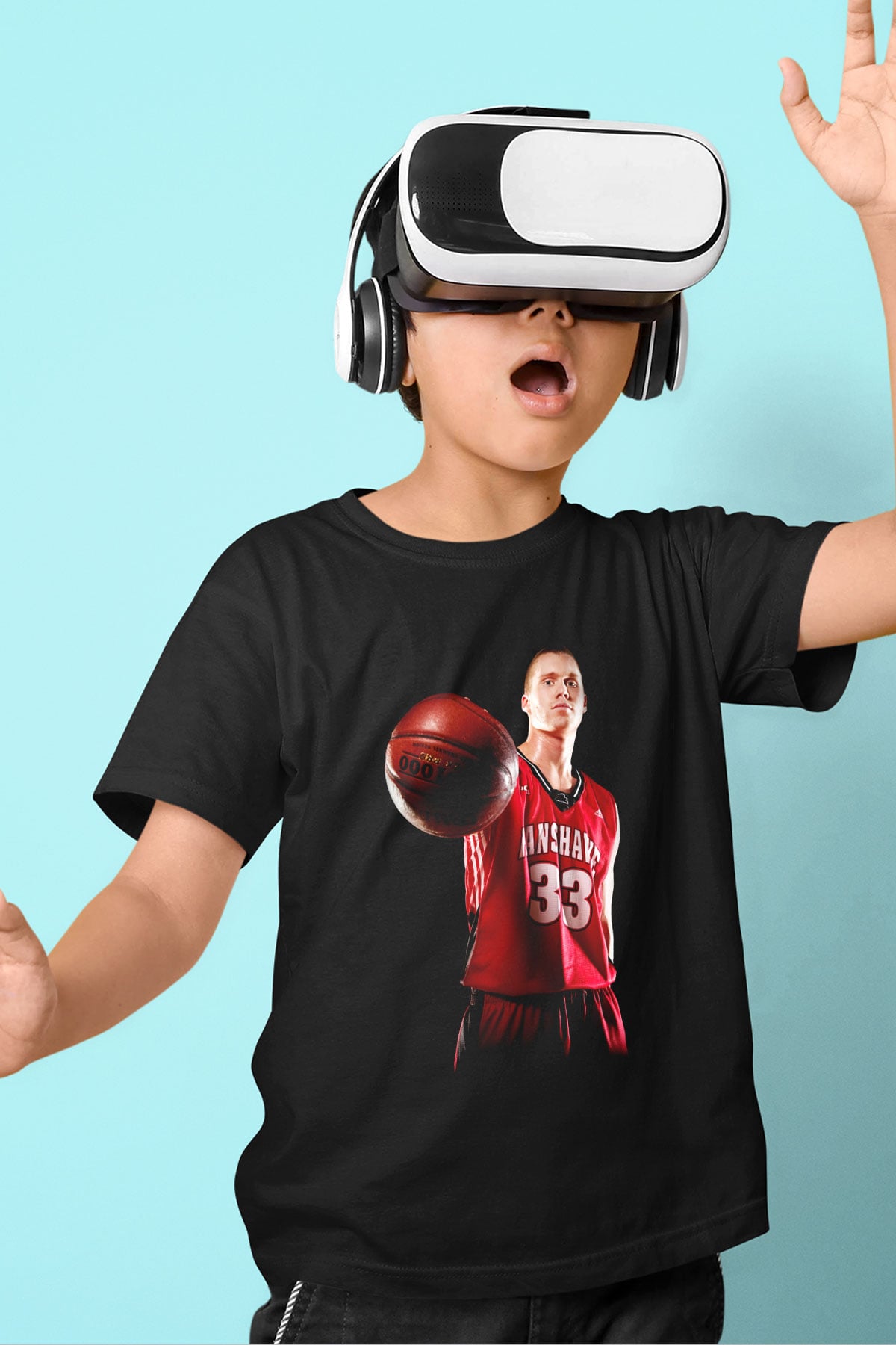 Basketbol Baskılı Siyah Unisex Çocuk Tişört