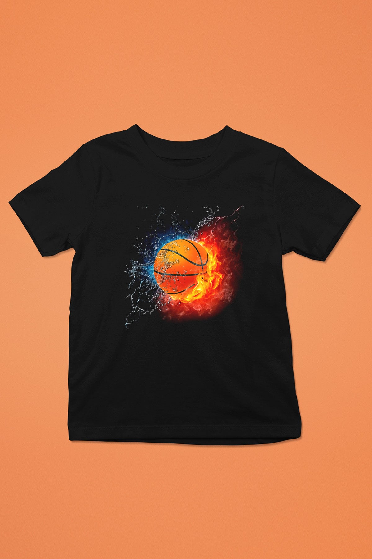 Basketbol Baskılı Siyah Unisex Çocuk Tişört