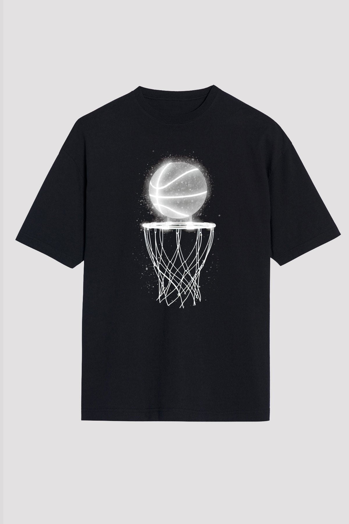 Basketbol Baskılı Oversize Siyah Tişört