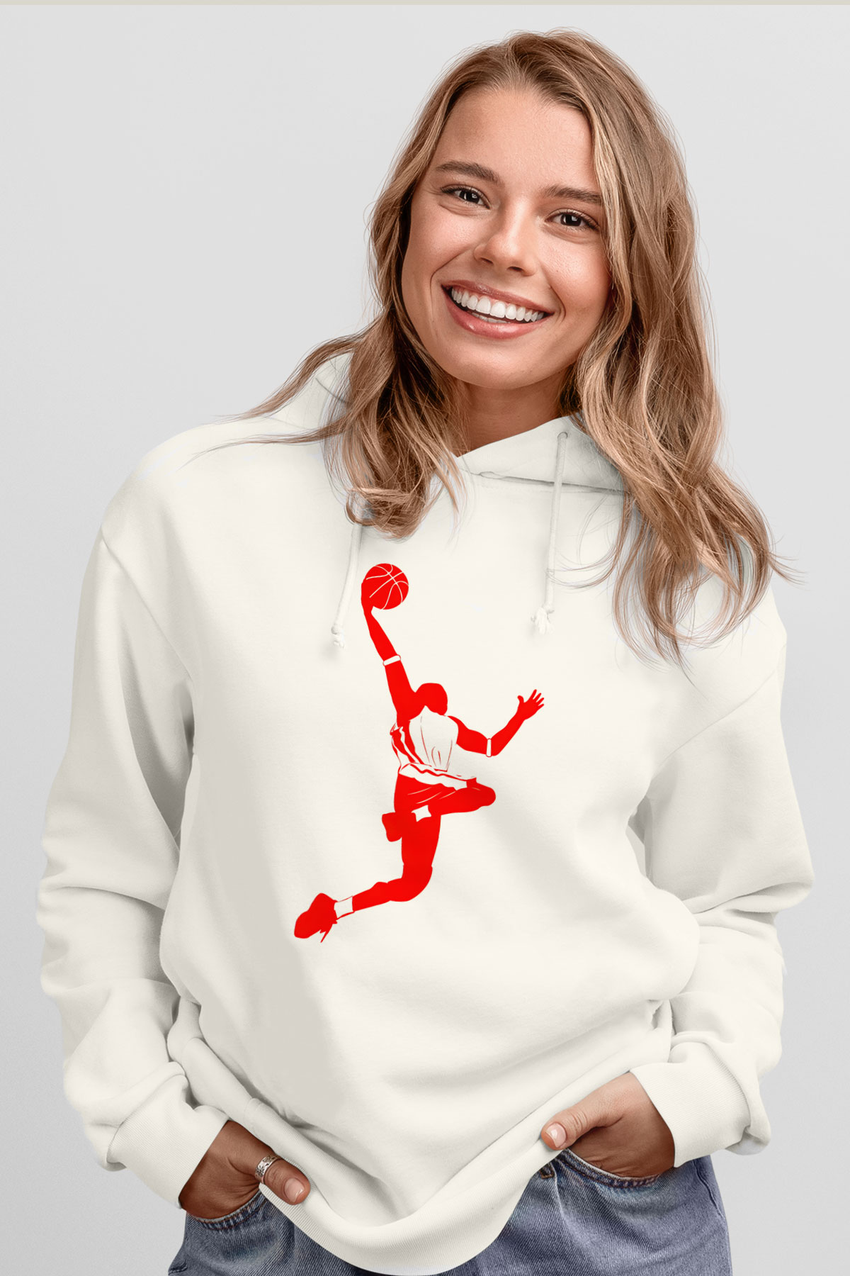 Basketbol Beyaz Unisex Hoodie