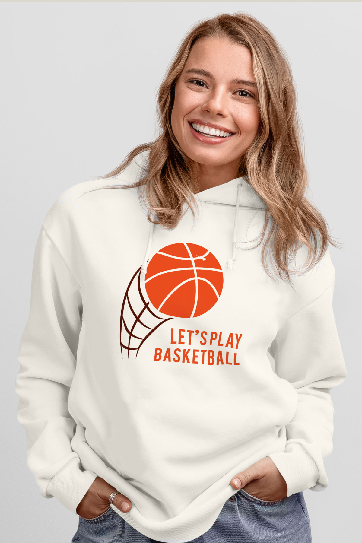 Basketbol Beyaz Unisex Hoodie