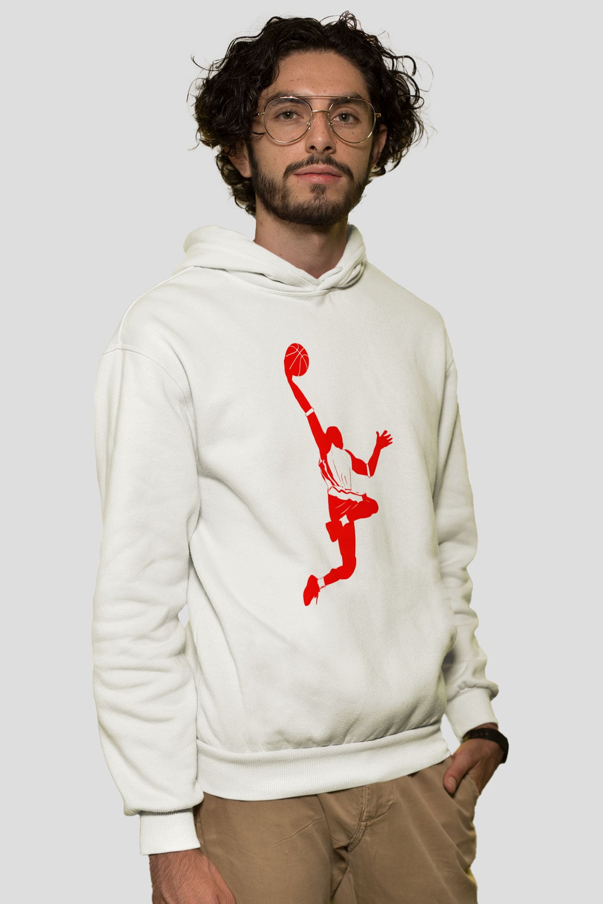 Basketbol Beyaz Unisex Hoodie