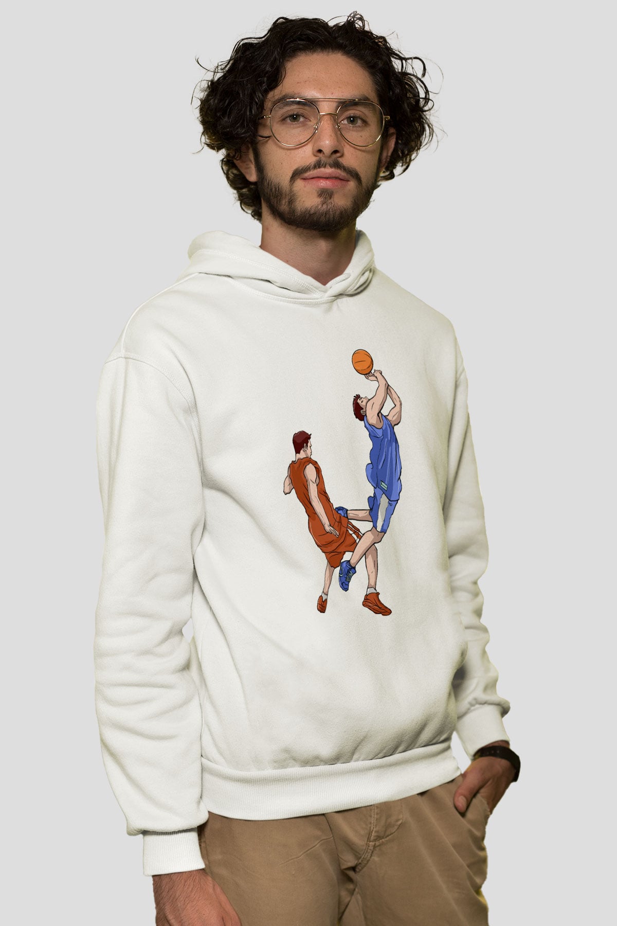 Basketbol Beyaz Unisex Kapüşonlu Sweatshirt