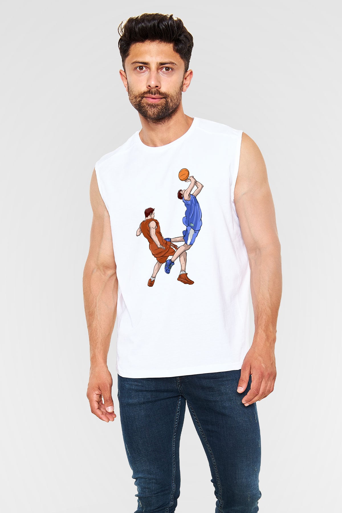 Basketbol Beyaz Unisex Kolsuz Tişört