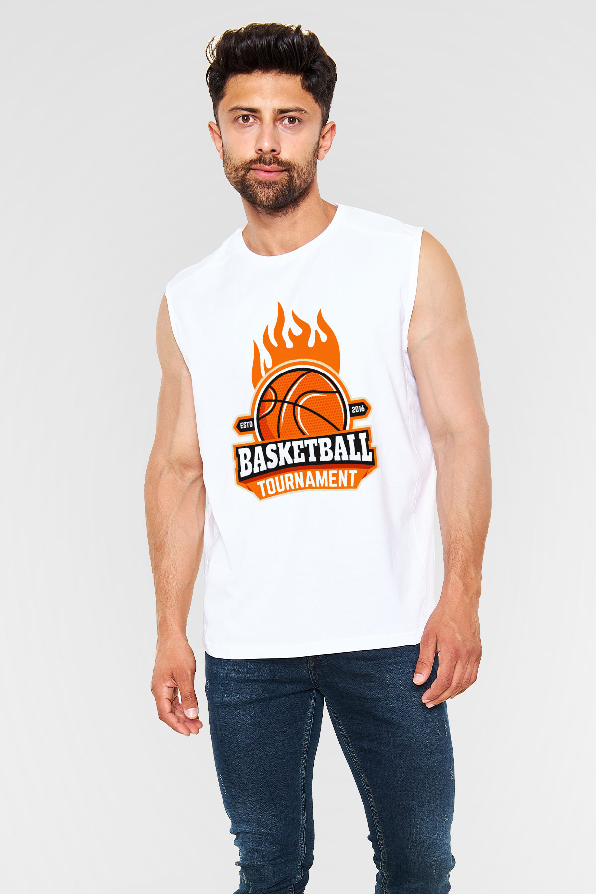 Basketbol Beyaz Unisex Kolsuz Tişört