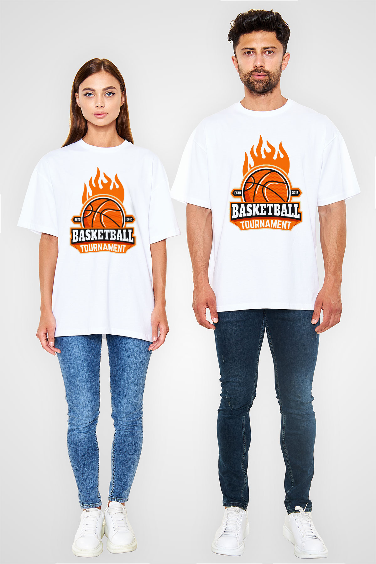 Basketbol Beyaz Unisex Oversize Tişört T-Shirt