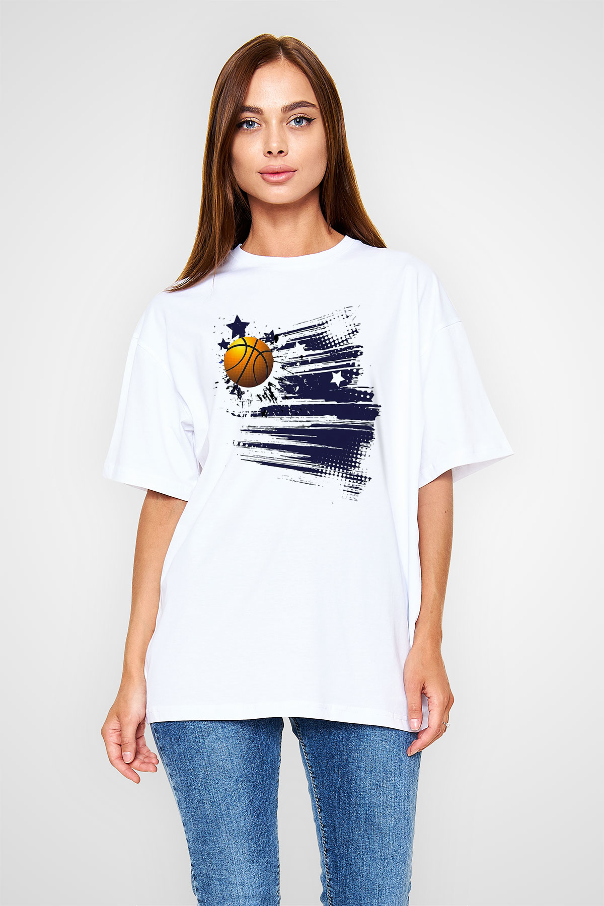 Basketbol Beyaz Unisex Oversize Tişört T-Shirt