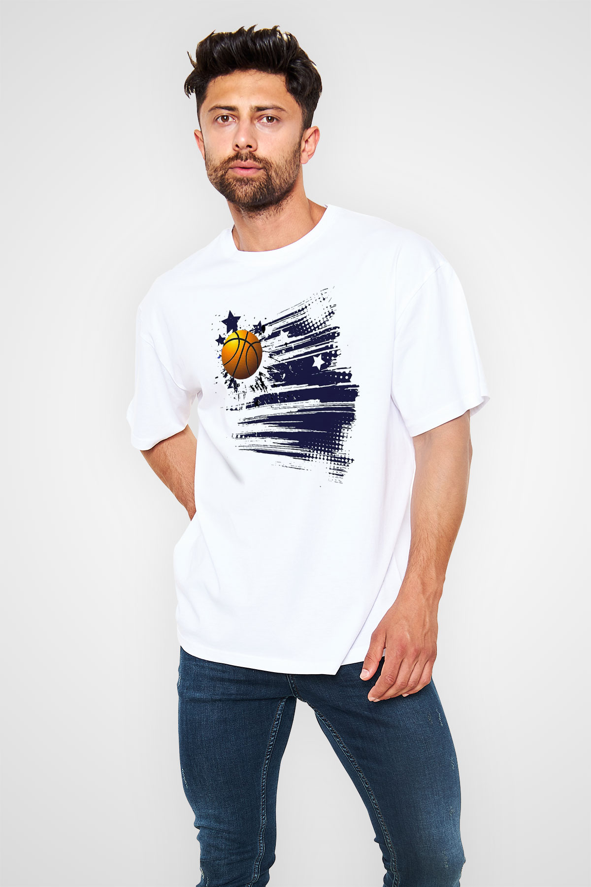 Basketbol Beyaz Unisex Oversize Tişört T-Shirt