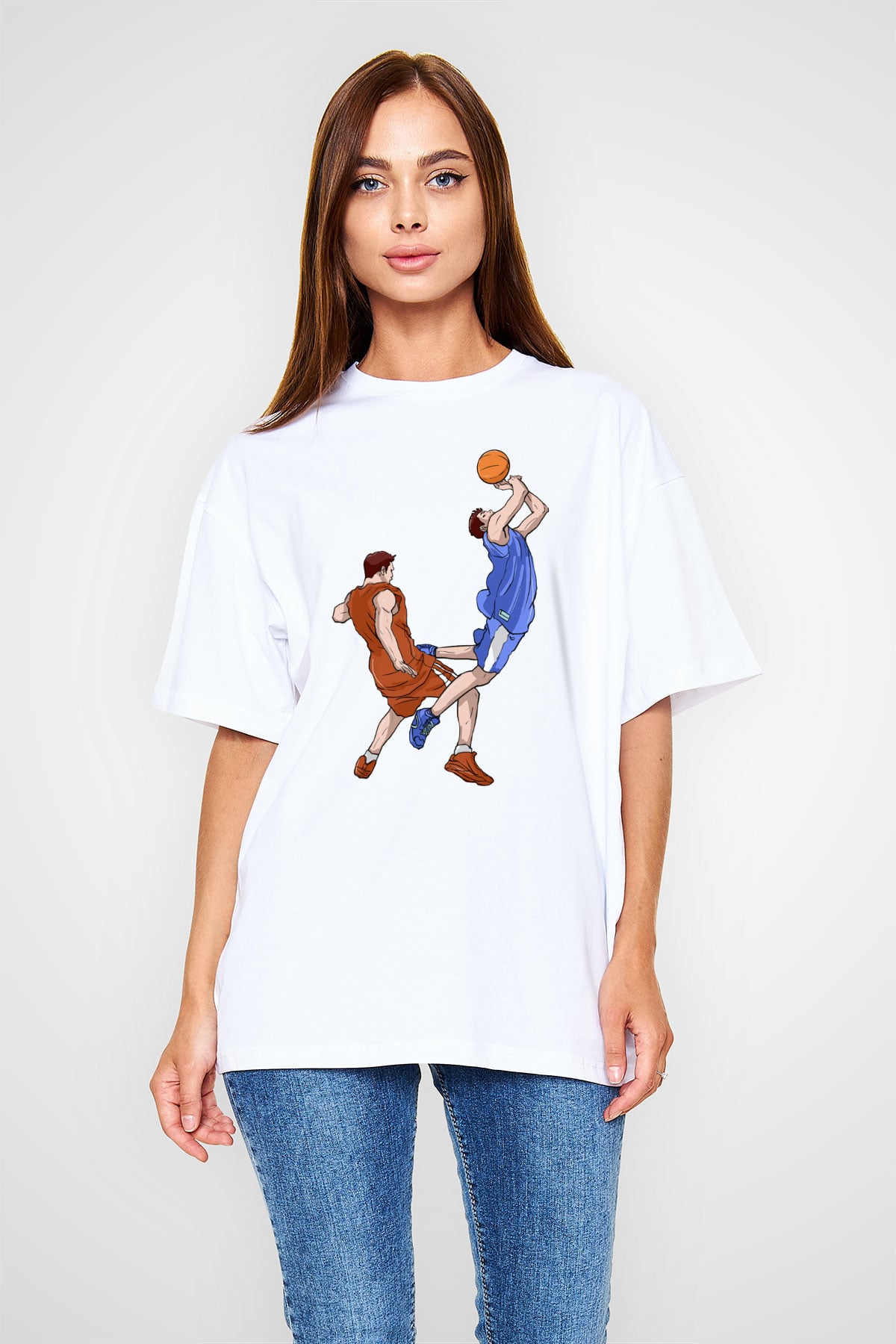 Basketbol Beyaz Oversize Tişört Oversize T-shirt - TişörtFabrikası
