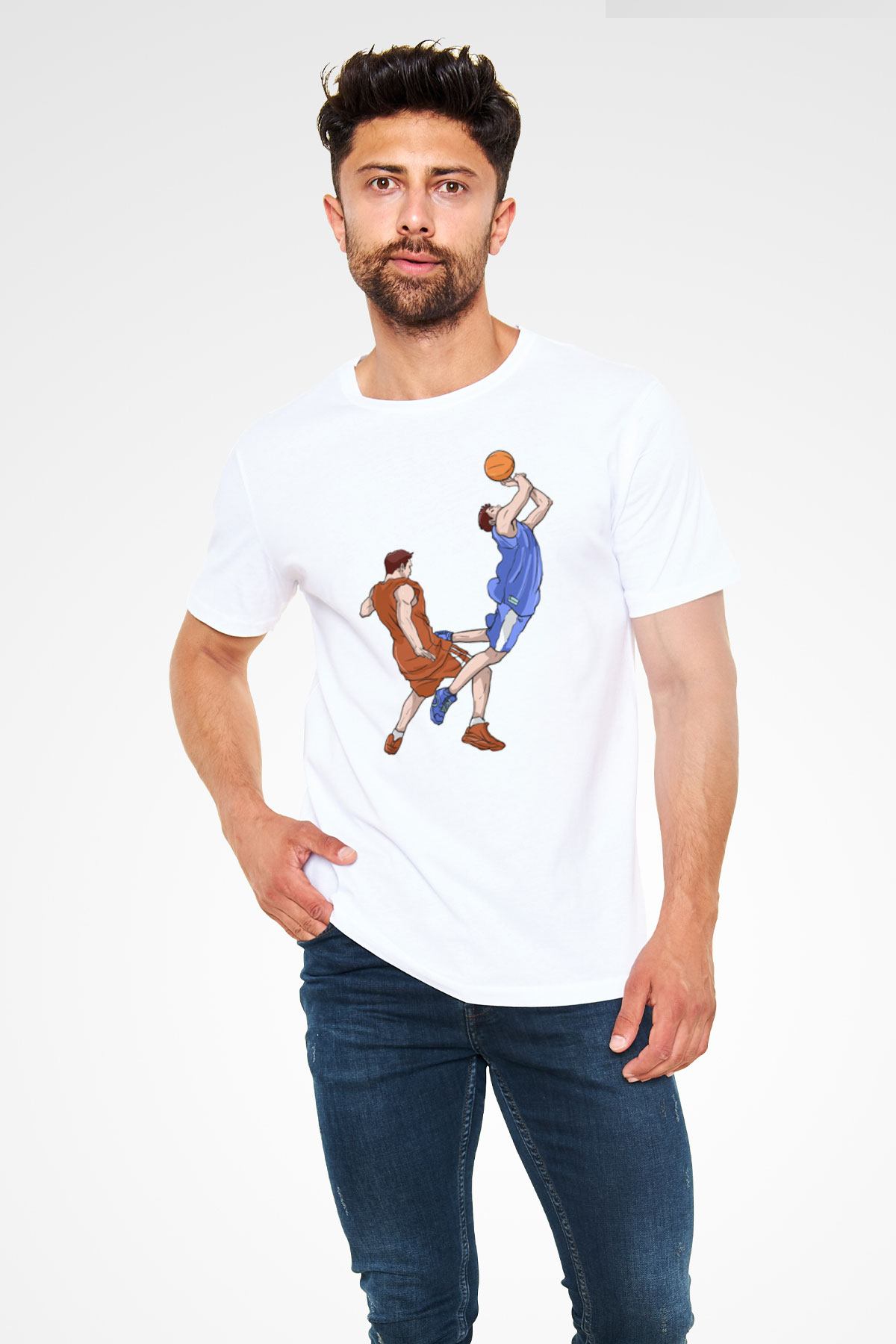 Basketbol Beyaz Unisex Tişört T-Shirt - TişörtFabrikası