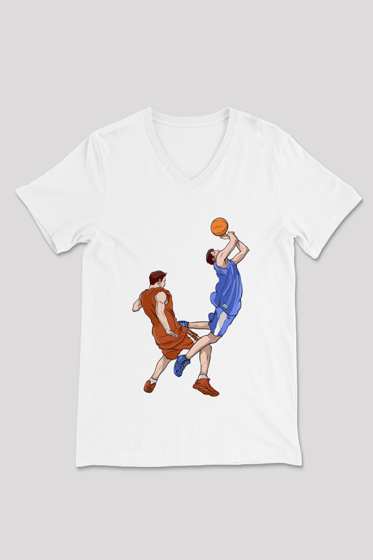 Basketbol Beyaz Unisex V Yaka Tişört