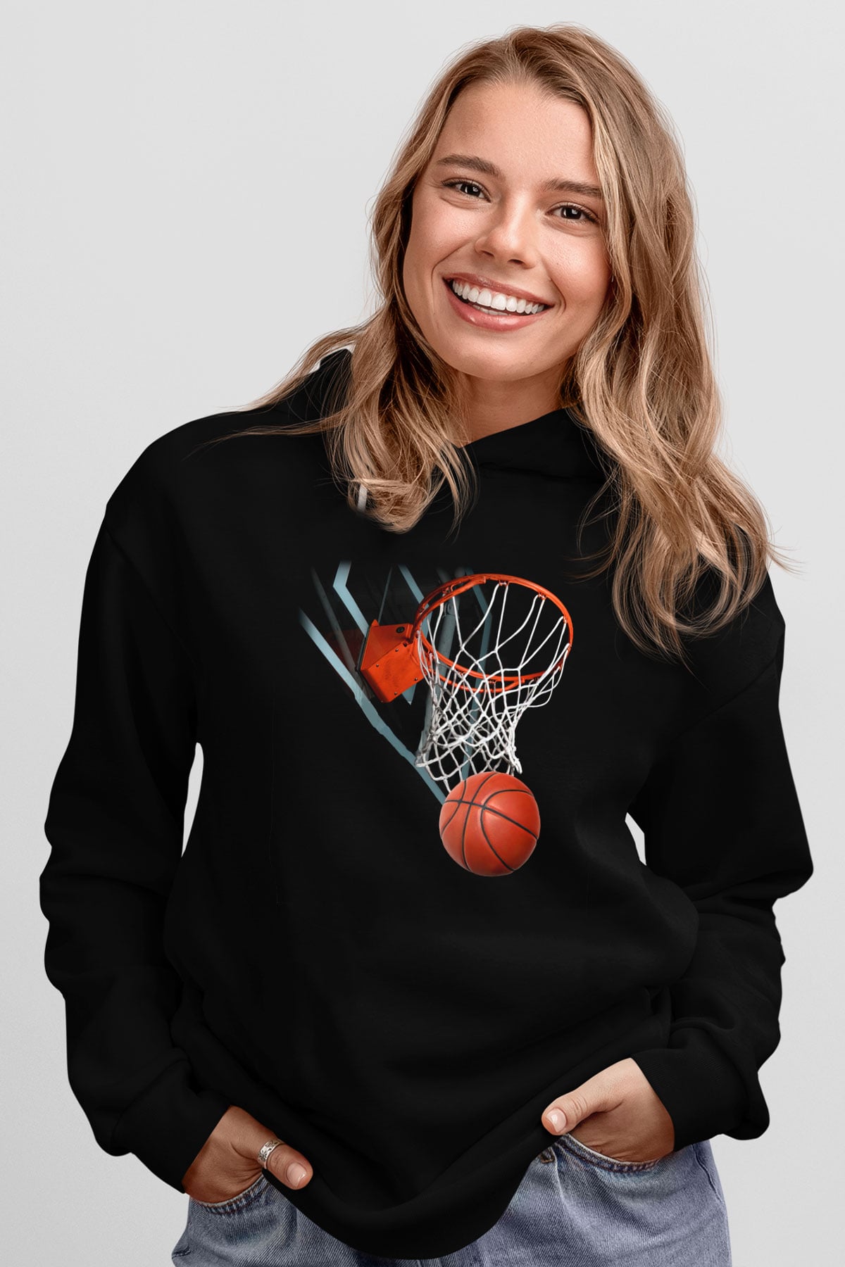 Basketbol Siyah Unisex Hoodie
