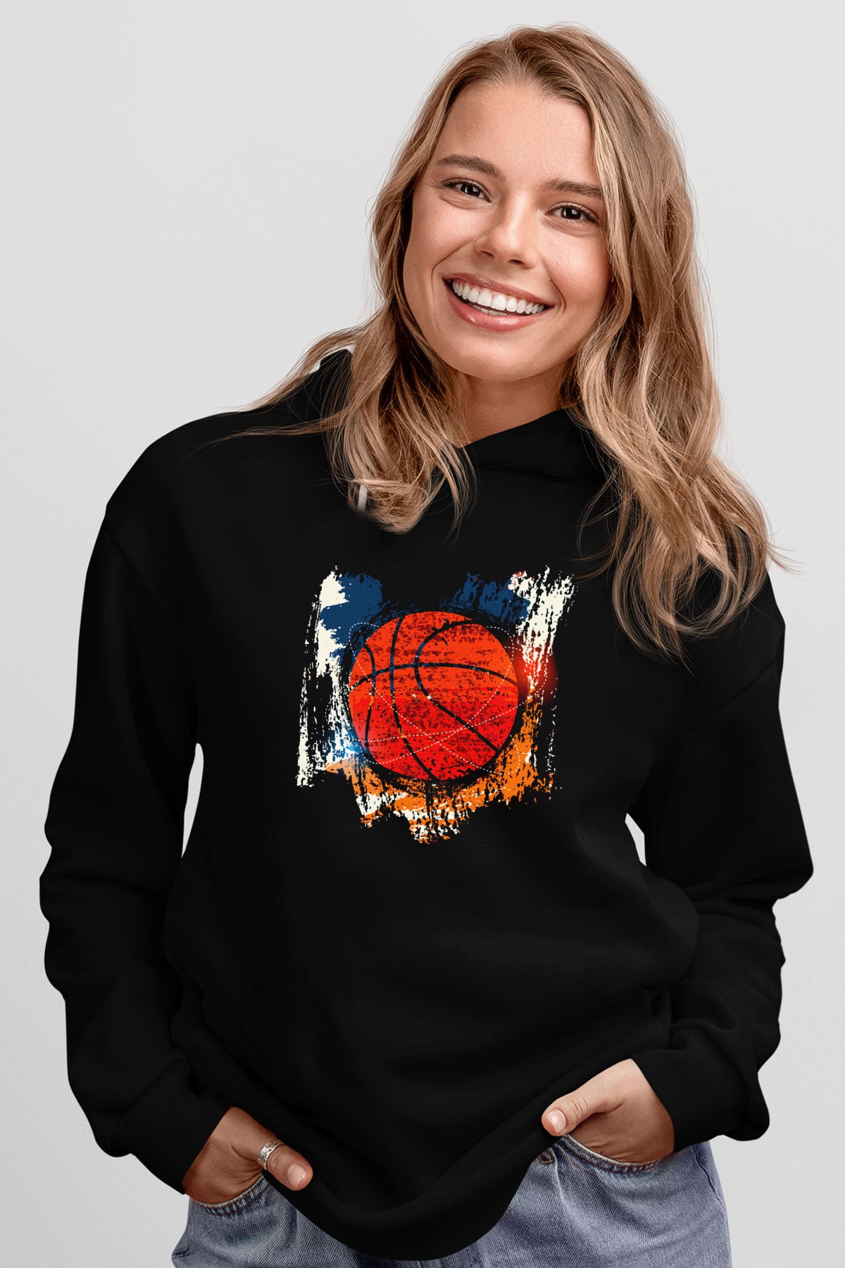Basketbol Siyah Unisex Hoodie