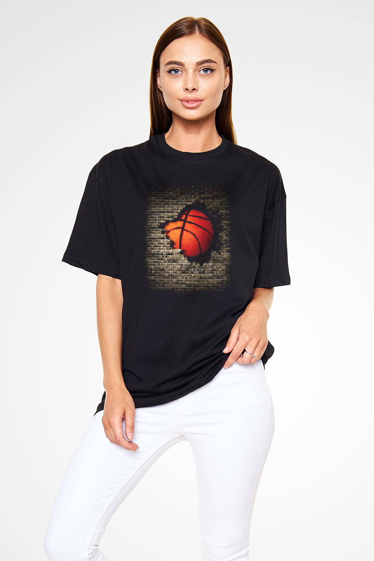 Basketbol Siyah Unisex Oversize Tişört T-Shirt