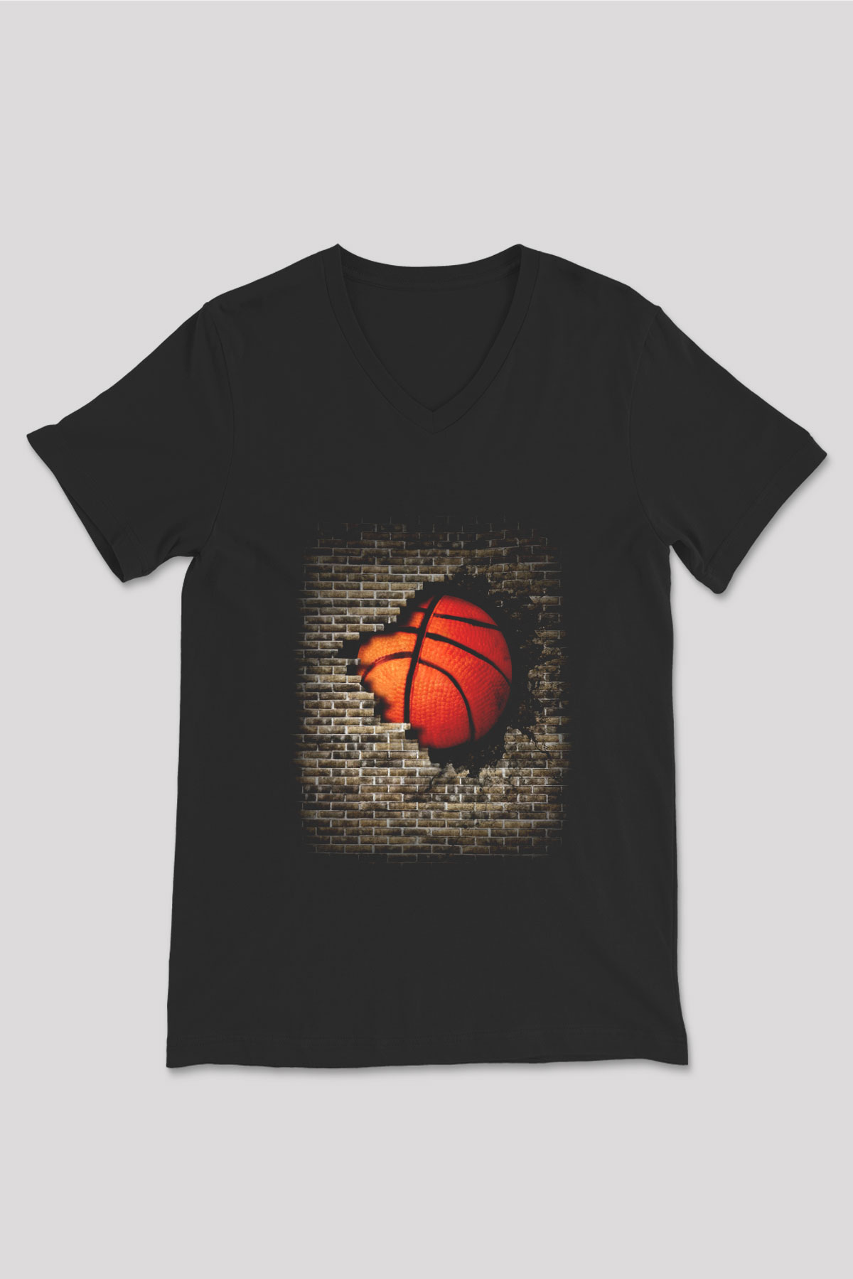 Basketbol Siyah Unisex V Yaka Tişört T-Shirt
