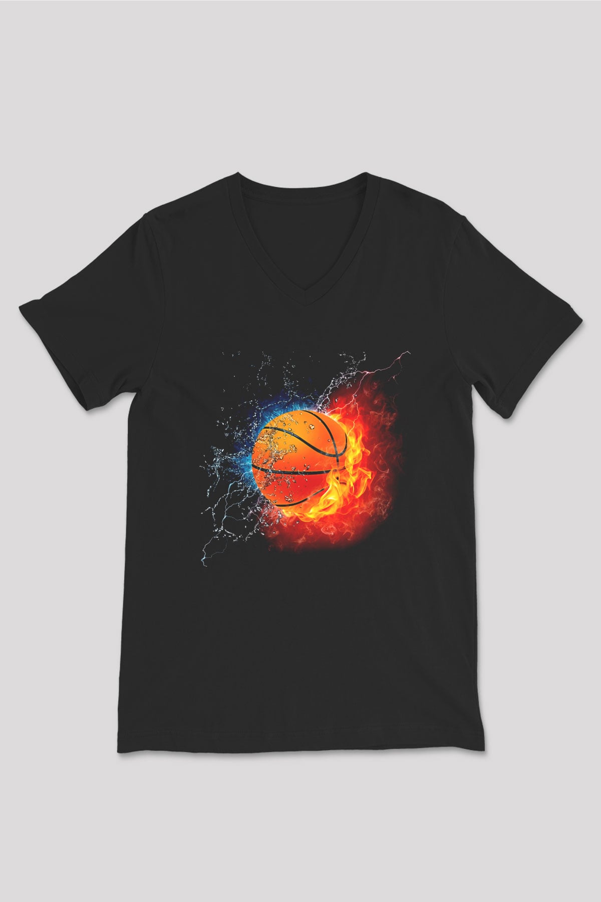 Basketbol Siyah Unisex V Yaka Tişört T-Shirt