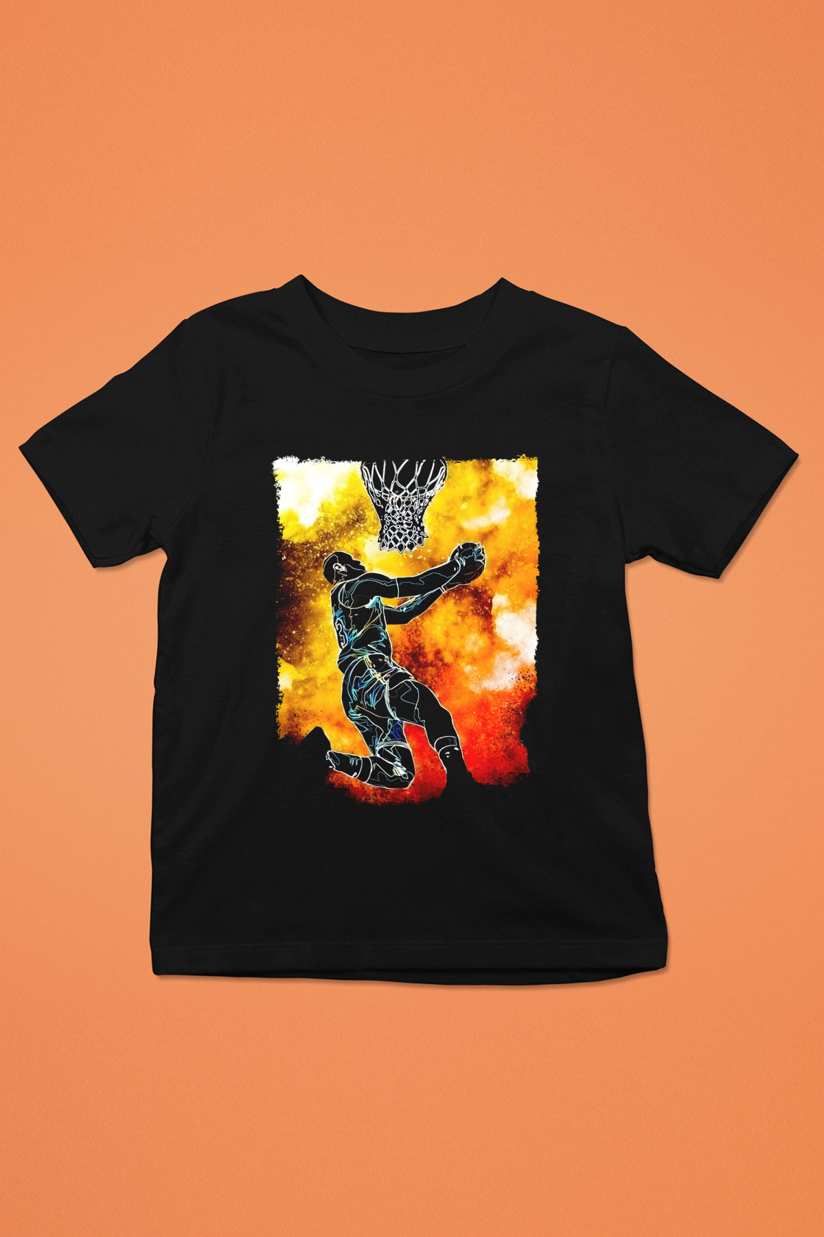 Basketbol Temalı Baskılı Unisex Siyah  Çocuk Tişört