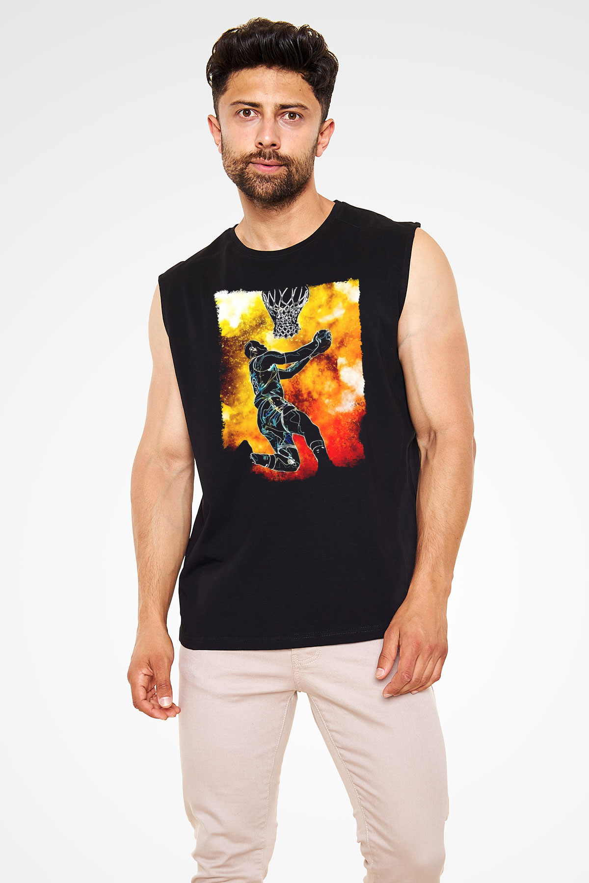 Basketbol Temalı Baskılı Unisex Siyah  Kolsuz Tişört