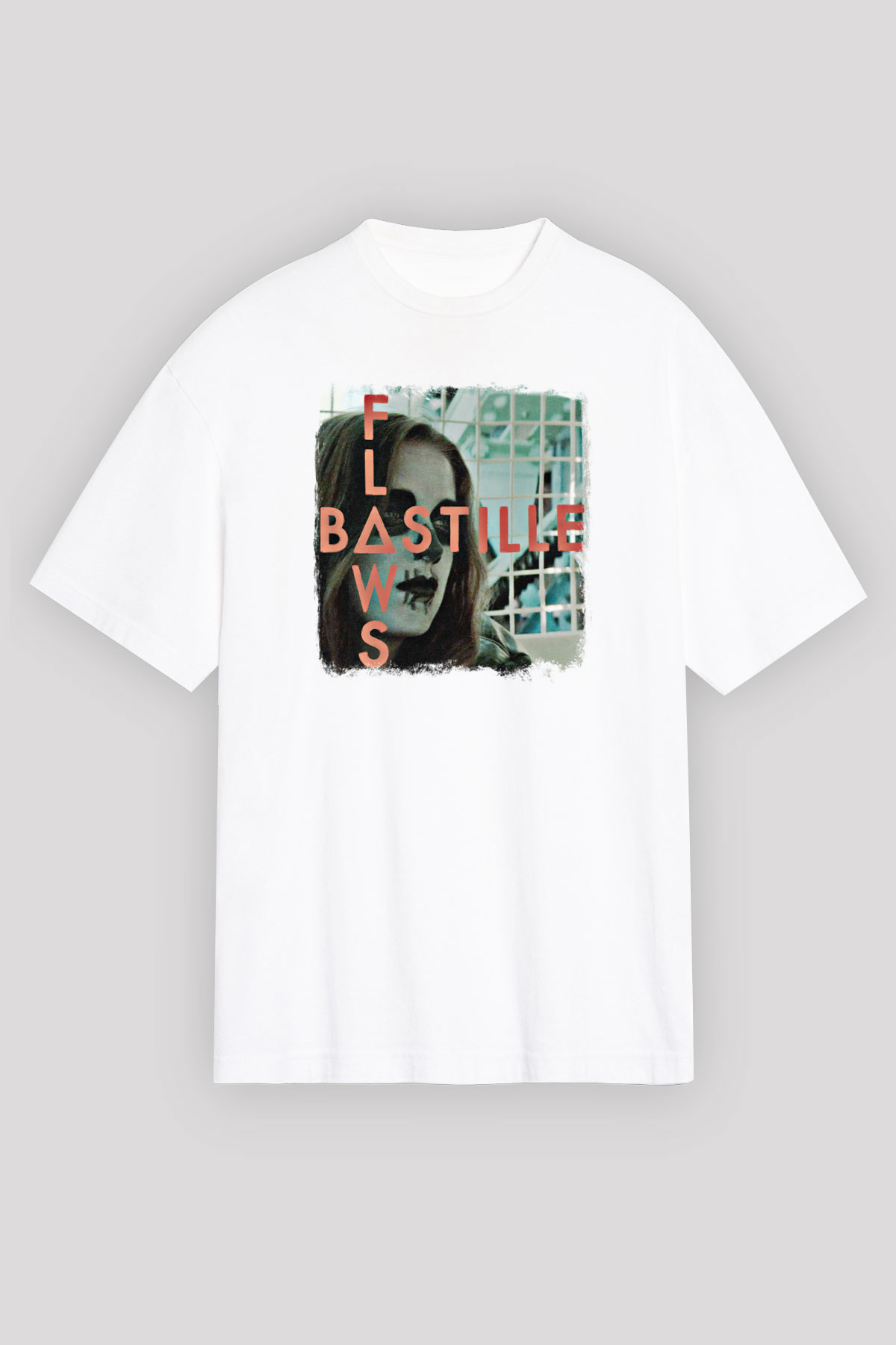 Bastille Baskılı Unisex Beyaz Oversize Tişört