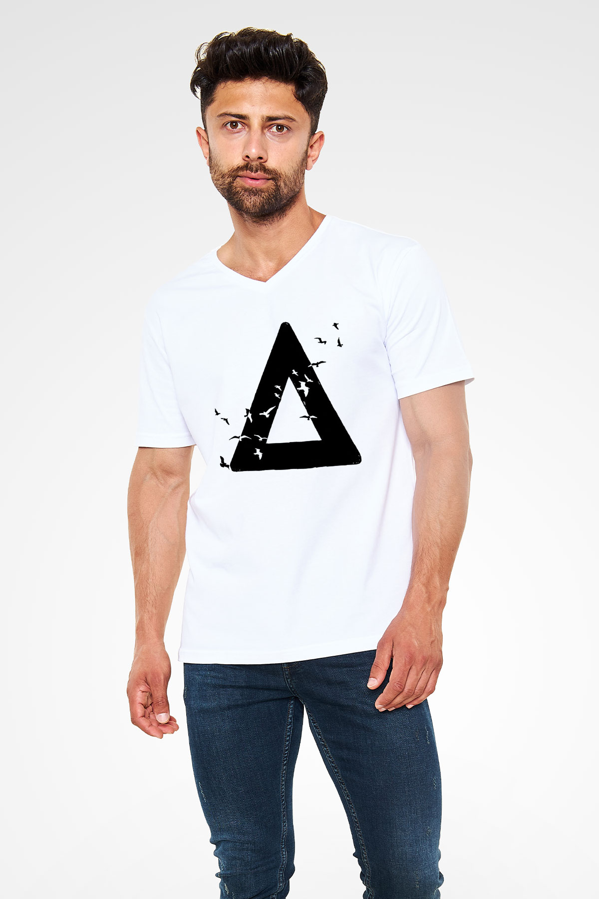 Bastille Beyaz Unisex V Yaka Tişört T-Shirt