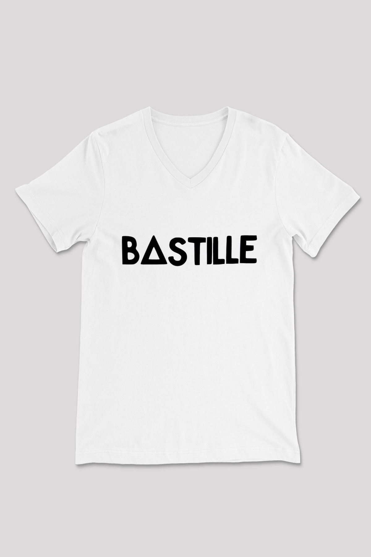 Bastille Beyaz Unisex V Yaka Tişört T-Shirt