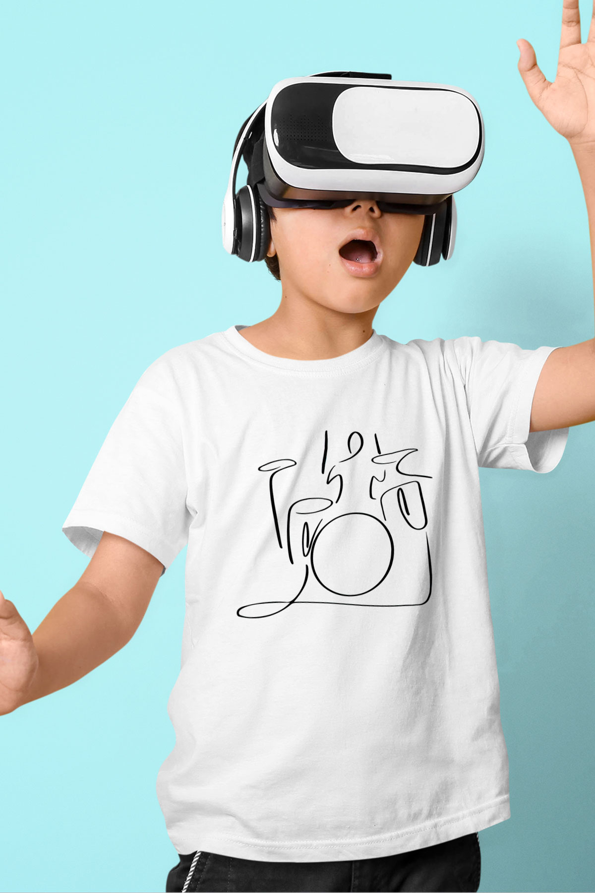 Bateri Baskılı Beyaz Unisex Beyaz Çocuk Tişört - Tshirt