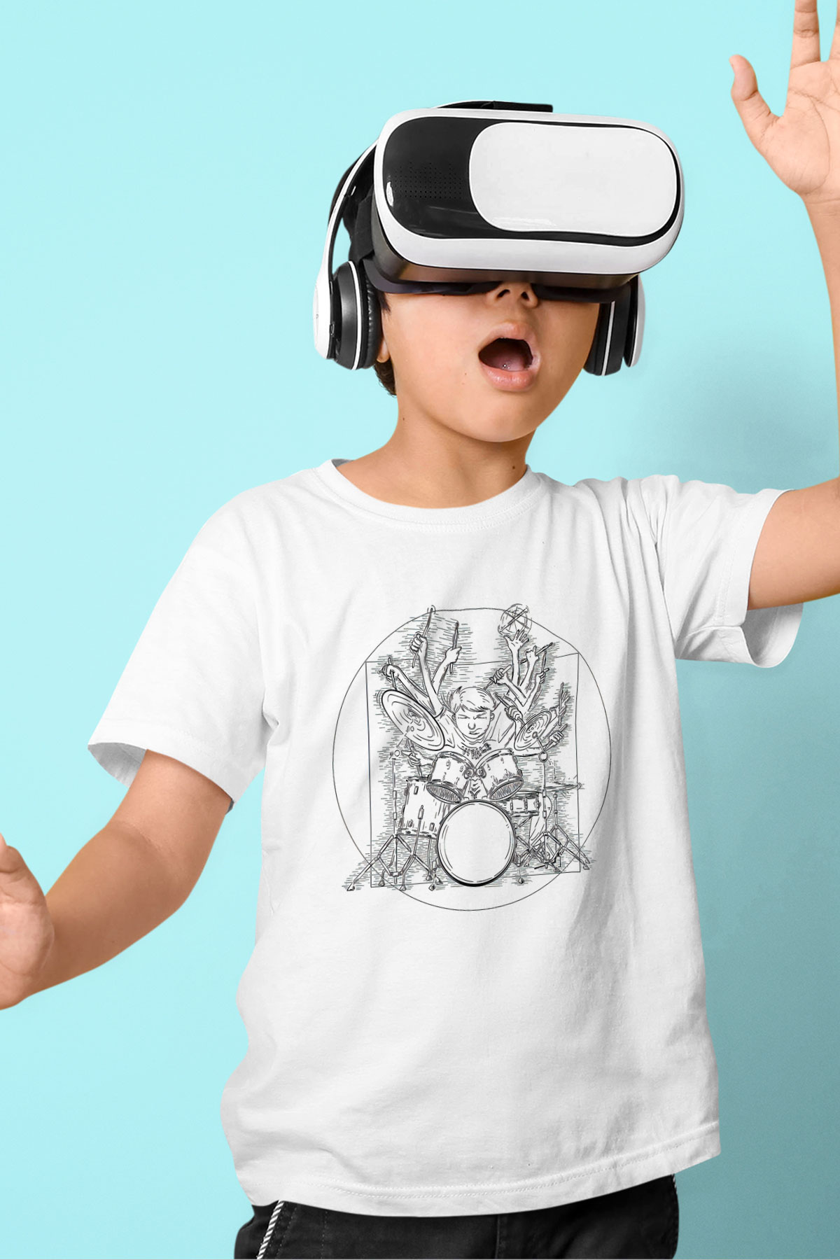 Bateri Baskılı Beyaz Unisex Beyaz Çocuk Tişört - Tshirt