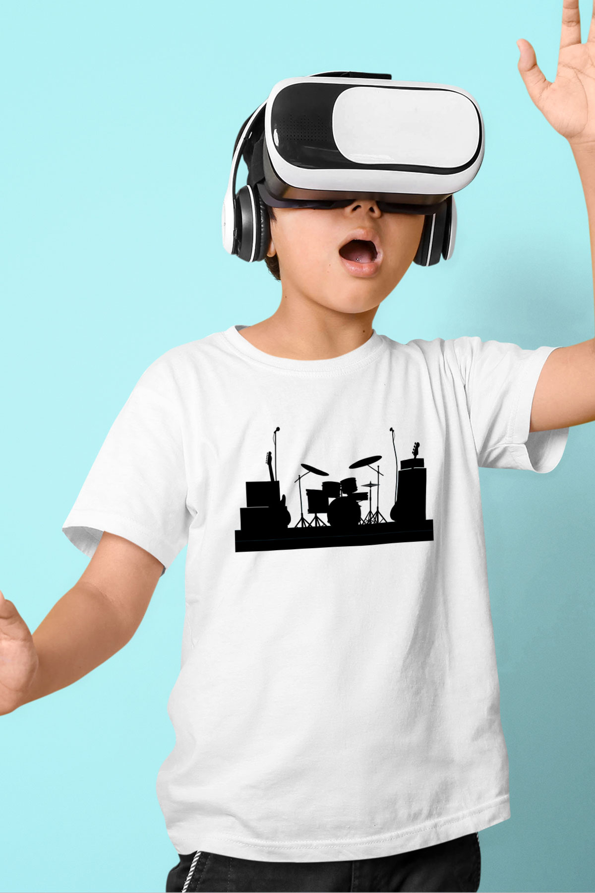 Bateri Baskılı Beyaz Unisex Beyaz Çocuk Tişört - Tshirt