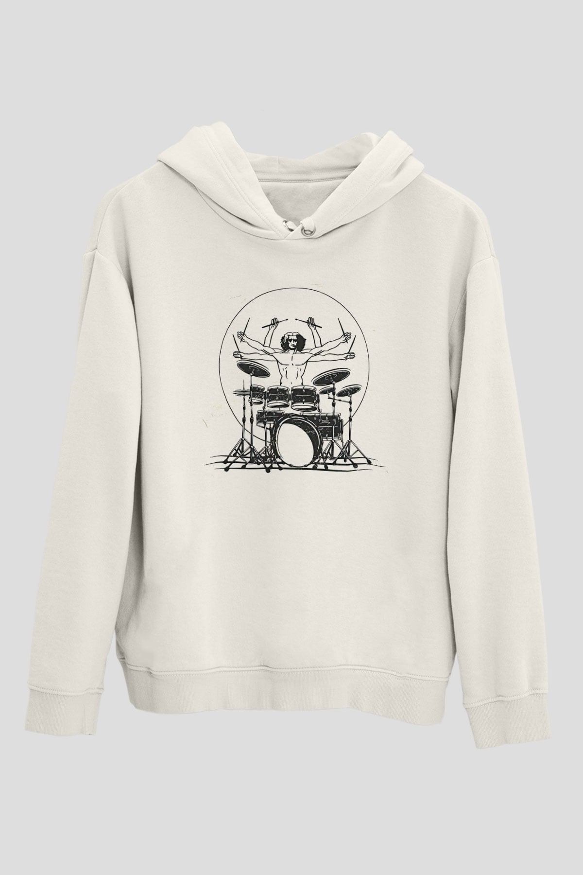 Bateri Baskılı Beyaz Unisex Hoodie