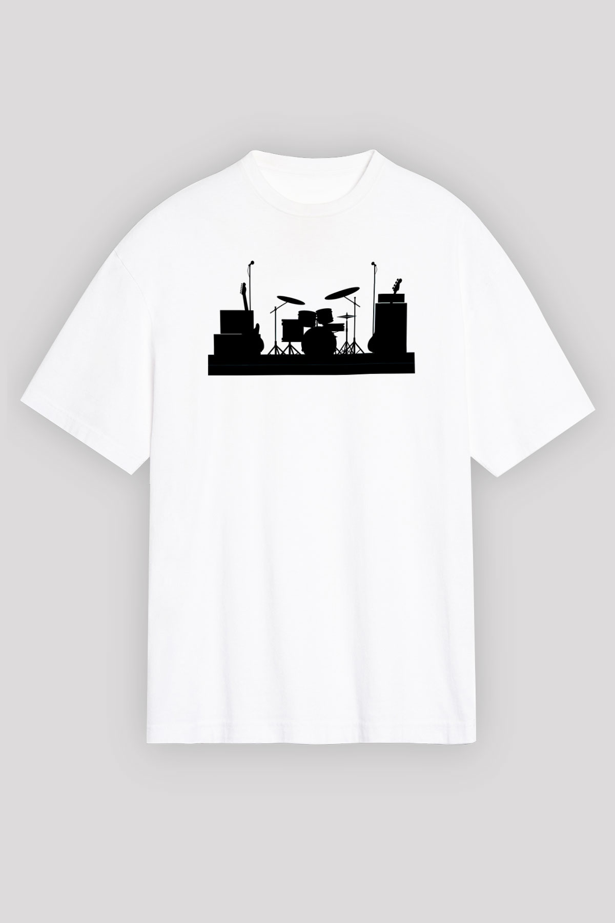 Bateri Baskılı Beyaz Unisex Oversize Tişört - Tshirt