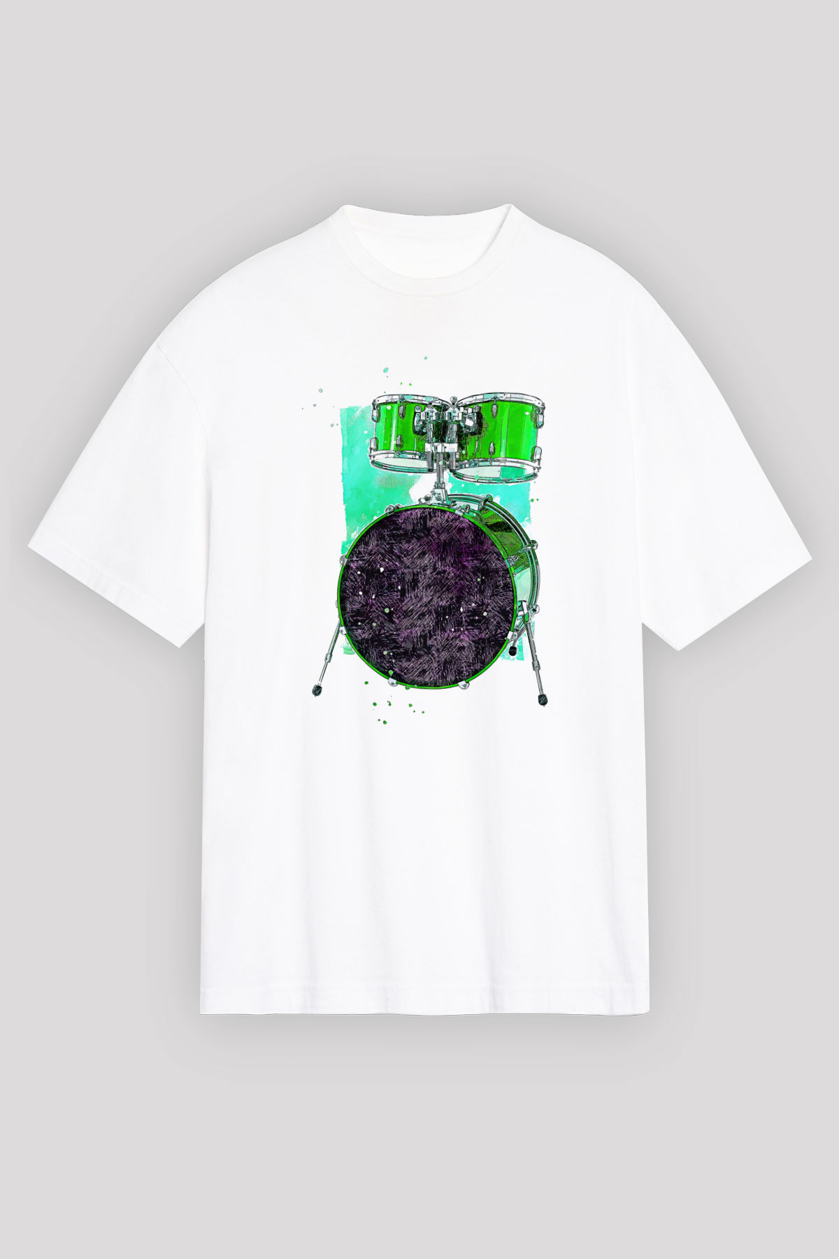 Bateri Baskılı Beyaz Unisex Oversize Tişört - Tshirt