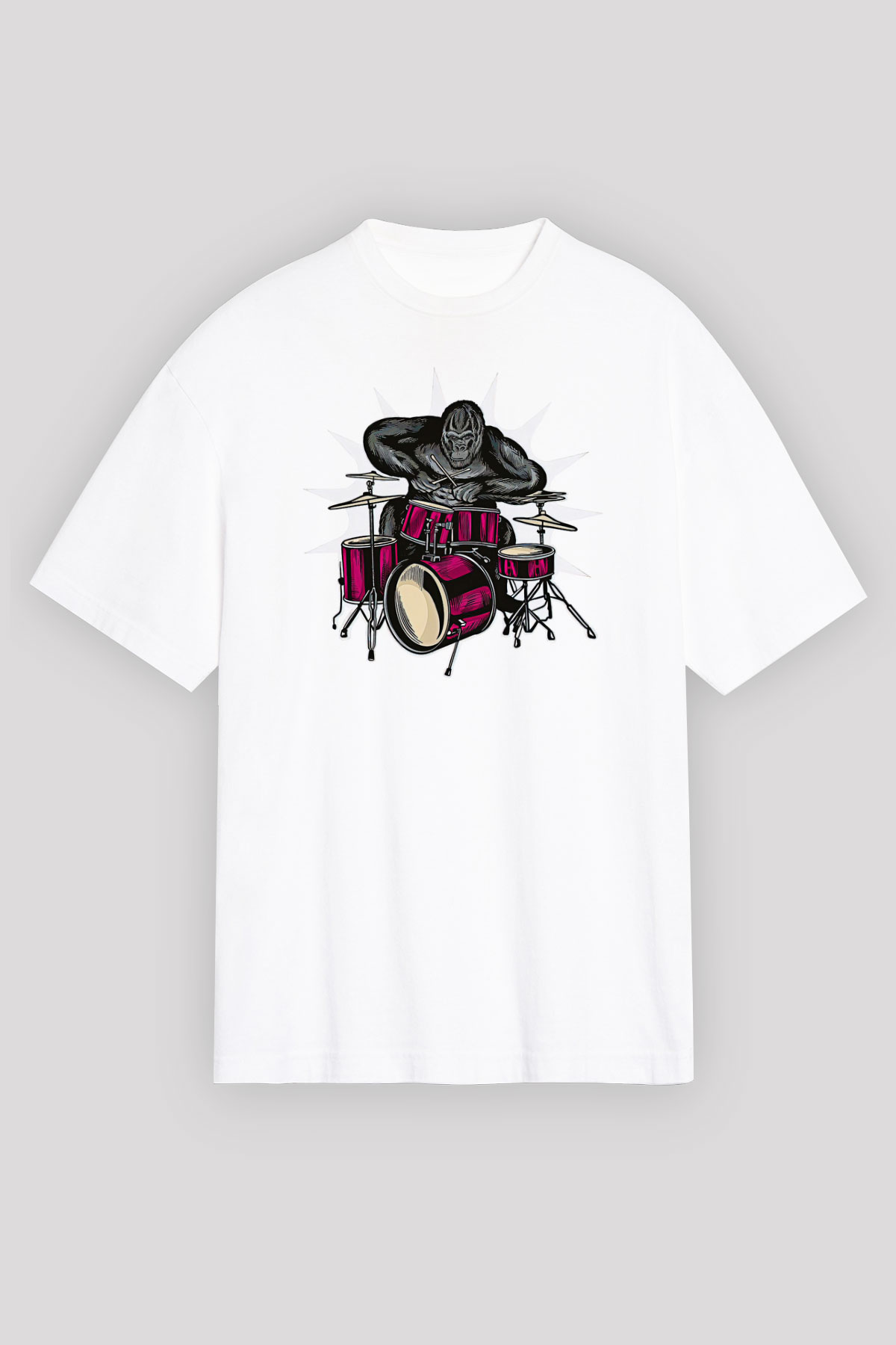 Bateri Baskılı Beyaz Unisex Oversize Tişört - Tshirt