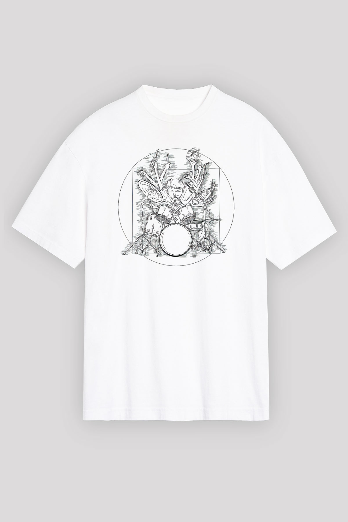 Bateri Baskılı Beyaz Unisex Oversize Tişört - Tshirt