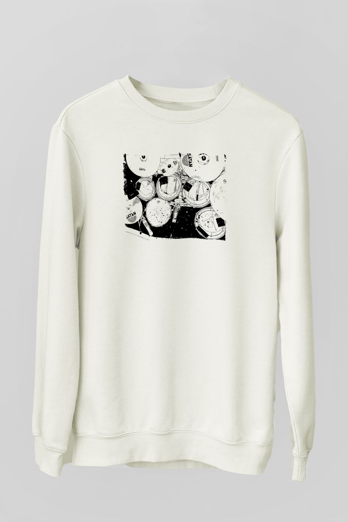 Bateri Baskılı Beyaz Unisex Sweatshirt