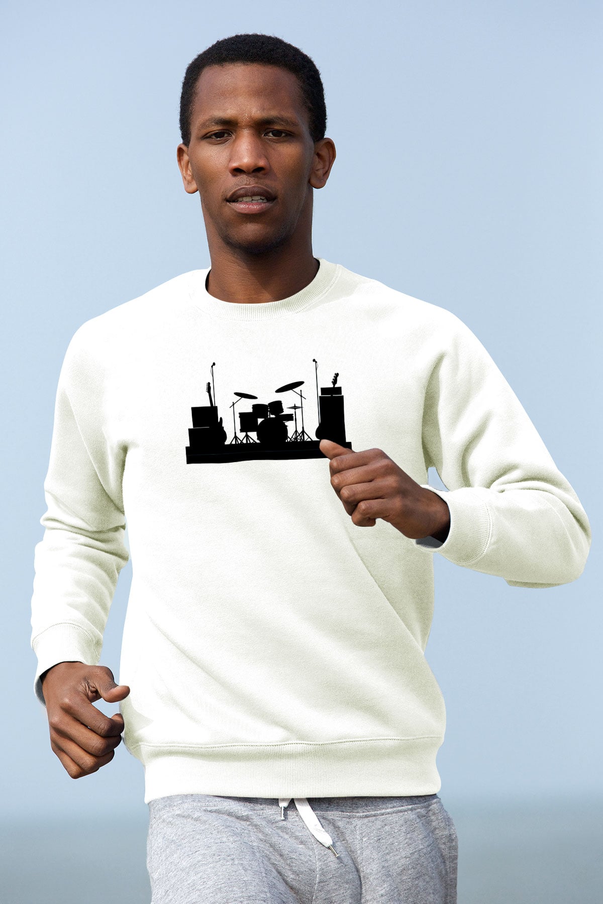 Bateri Baskılı Beyaz Unisex Sweatshirt