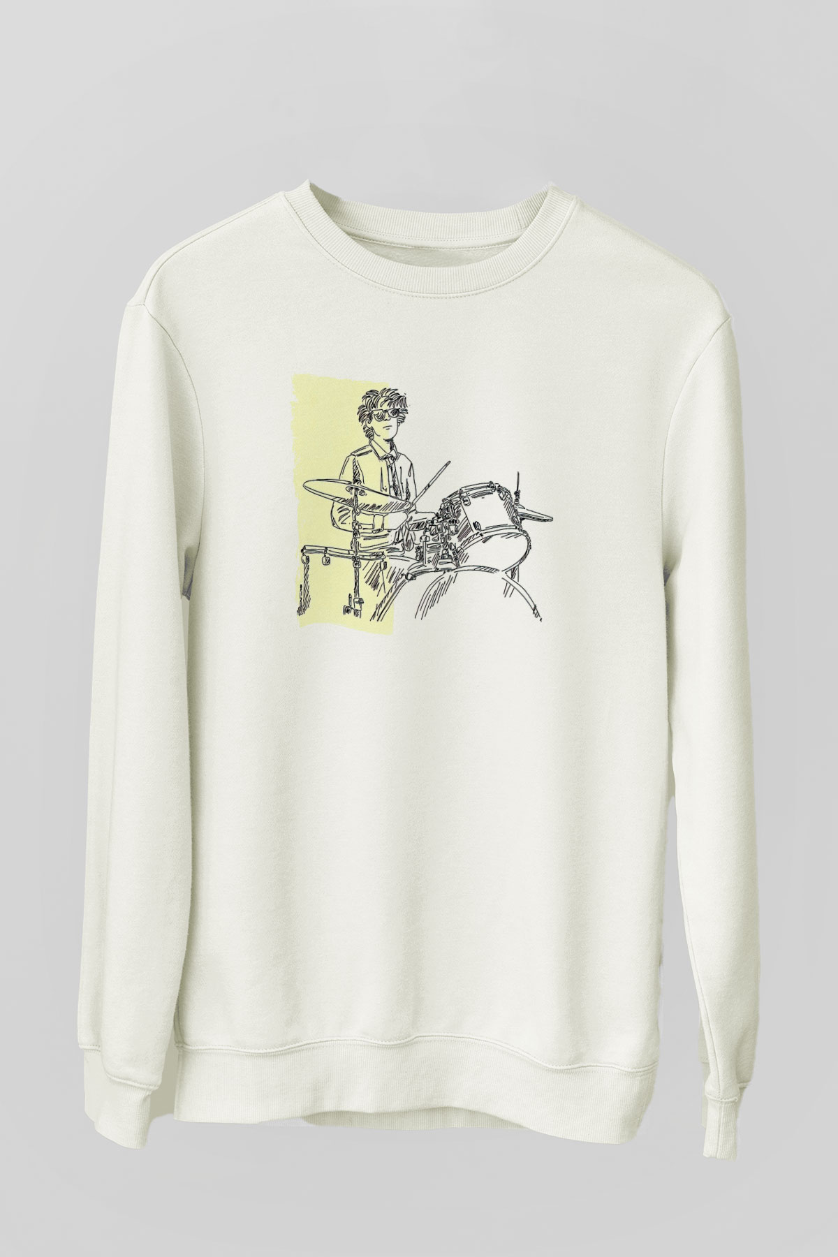 Bateri Baskılı Beyaz Unisex Sweatshirt