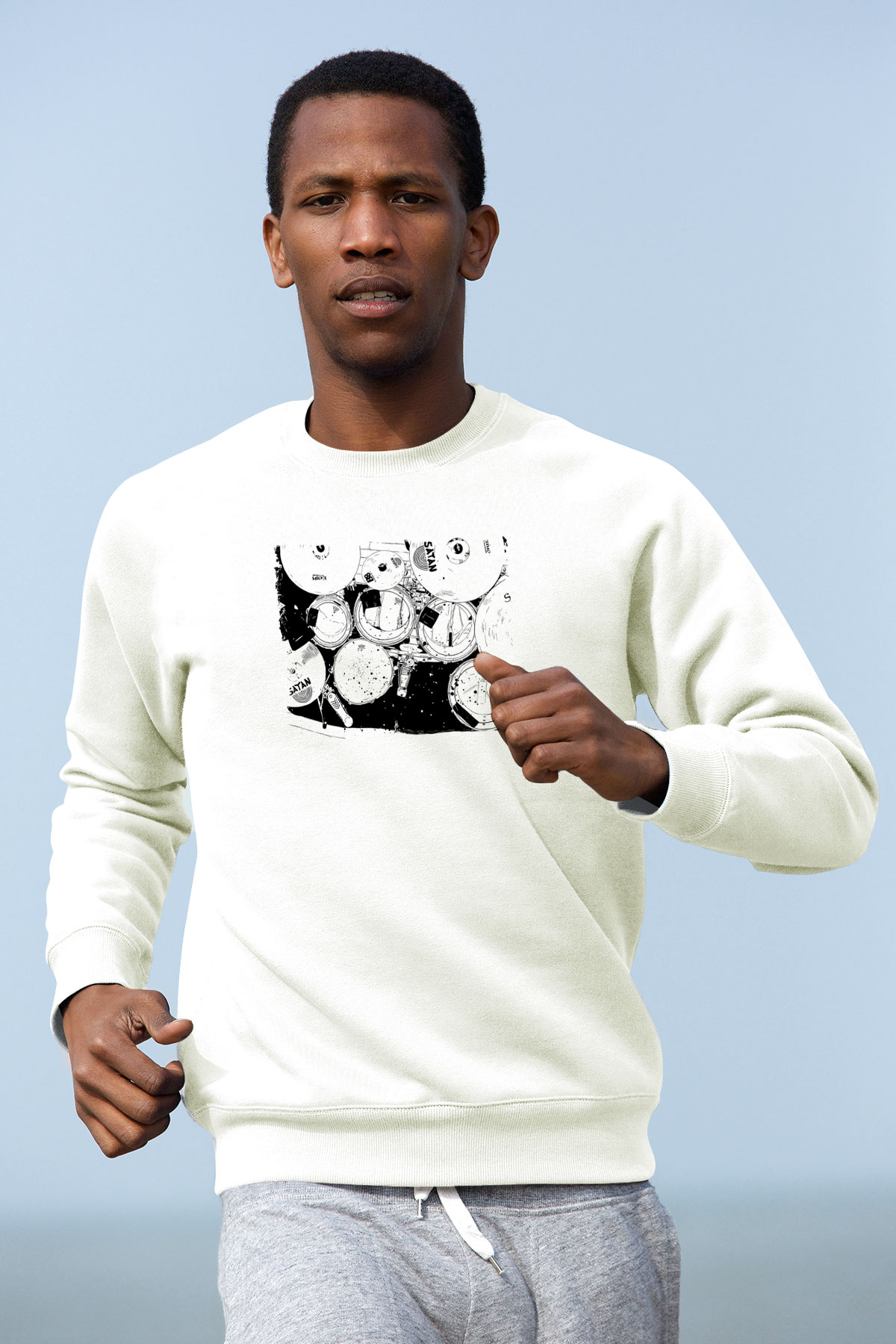 Bateri Baskılı Beyaz Unisex Sweatshirt