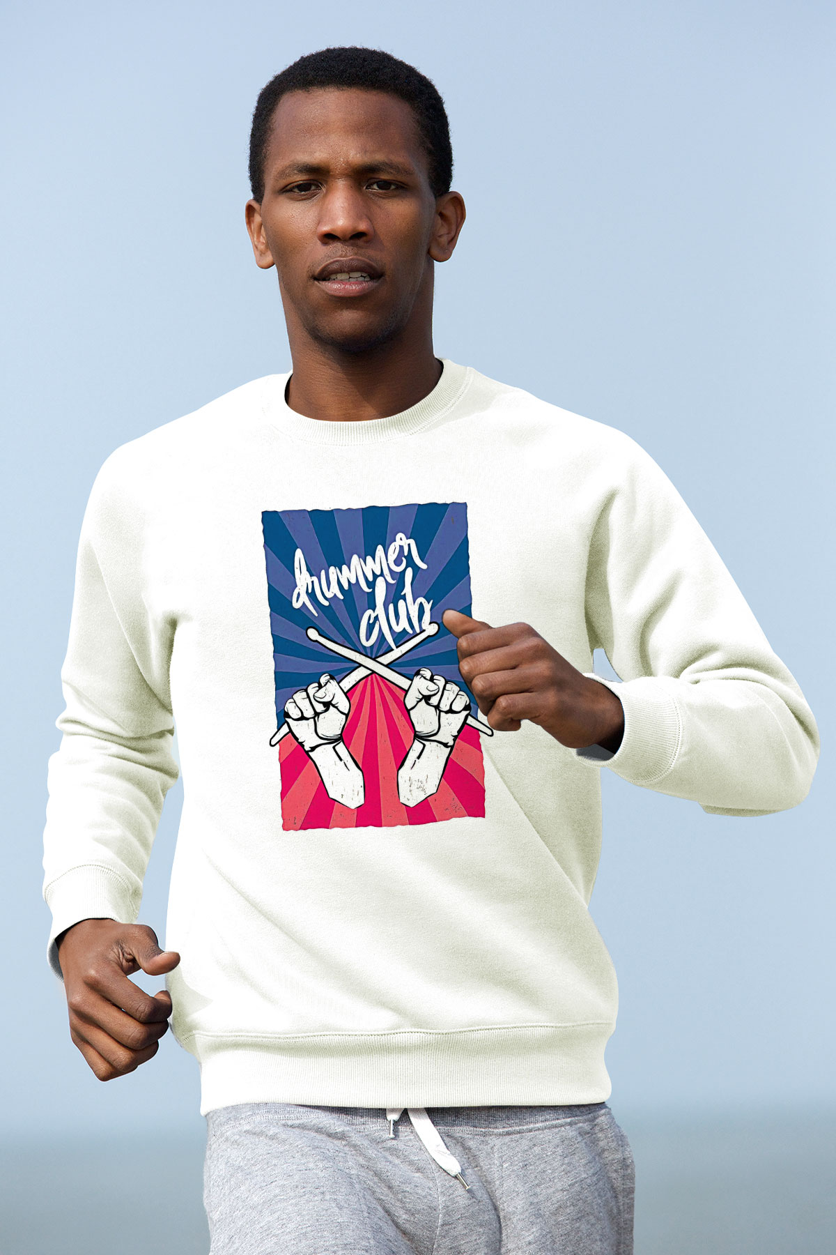 Bateri Baskılı Beyaz Unisex Sweatshirt