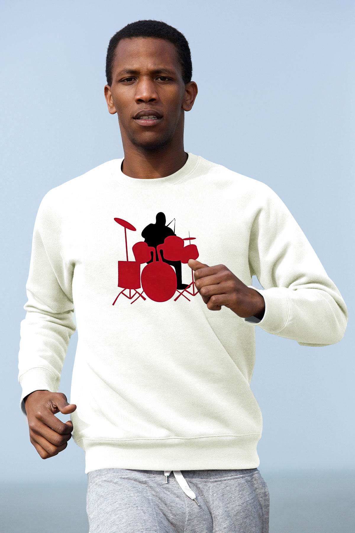 Bateri Baskılı Beyaz Unisex Sweatshirt