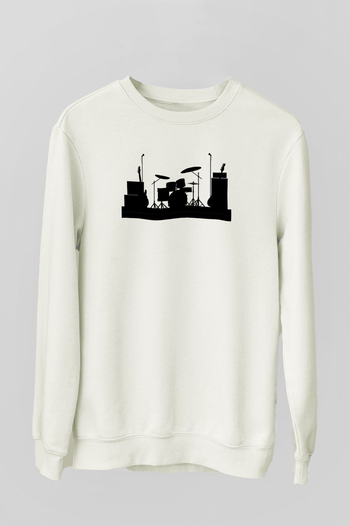 Bateri Baskılı Beyaz Unisex Sweatshirt