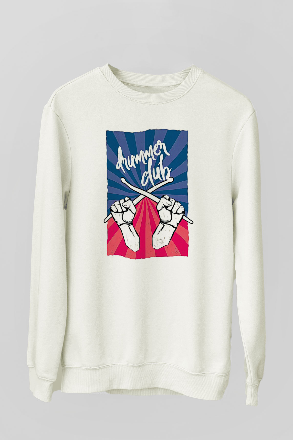 Bateri Baskılı Beyaz Unisex Sweatshirt