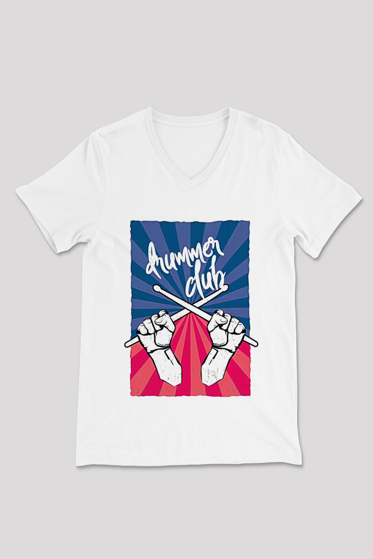 Bateri Baskılı Beyaz Unisex V Yaka Tişört - Tshirt