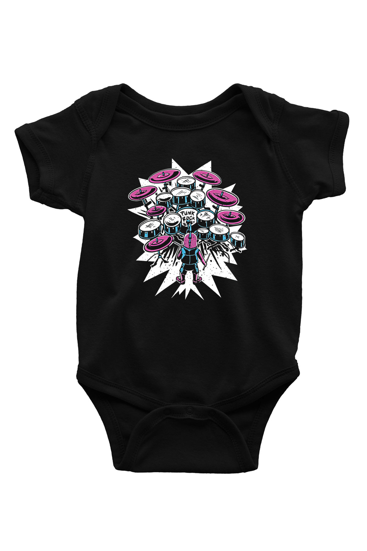 Bateri Baskılı Unisex Siyah Bebek Body - Zıbın