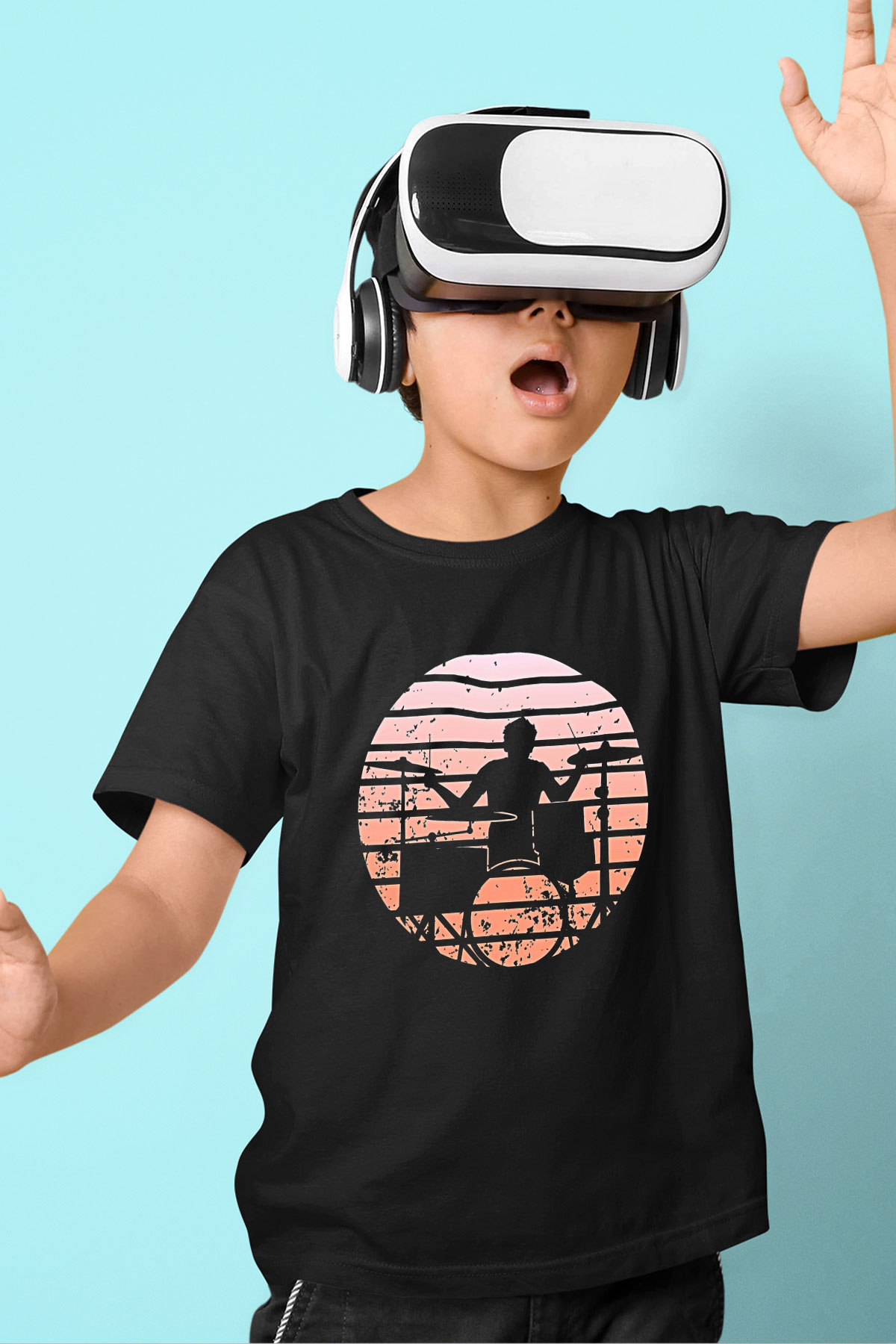 Bateri Baskılı Unisex Siyah Çocuk Tişört - Tshirt