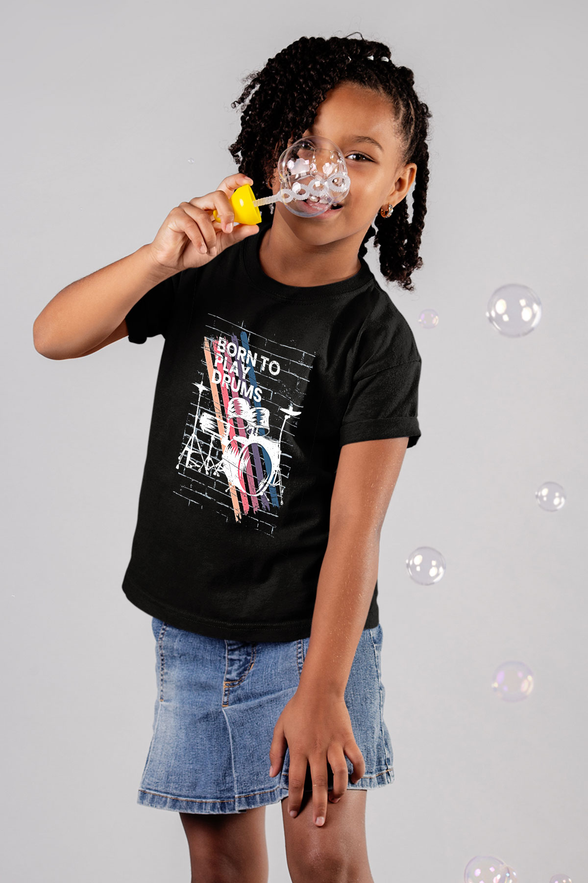 Bateri Baskılı Unisex Siyah Çocuk Tişört - Tshirt
